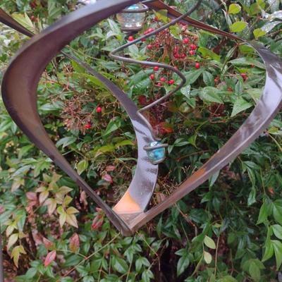 Metal Outdoor Whirligig with Glass Ball Center