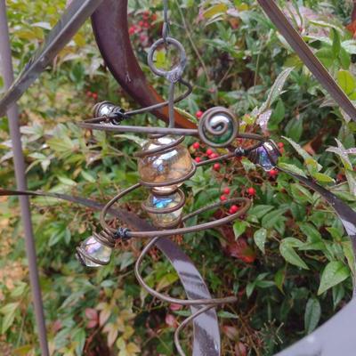 Metal Outdoor Whirligig with Glass Ball Center