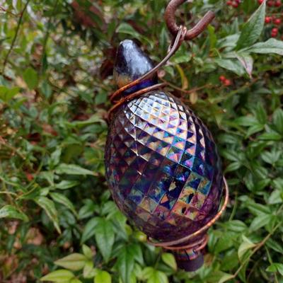 Metal Outdoor Hanging Yard Art with Glass with Color Glass Feeder