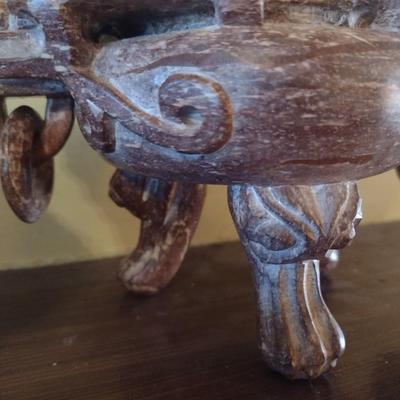 Carved Stone Foo Lion Incense Pot