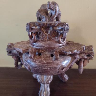 Carved Stone Foo Lion Incense Pot