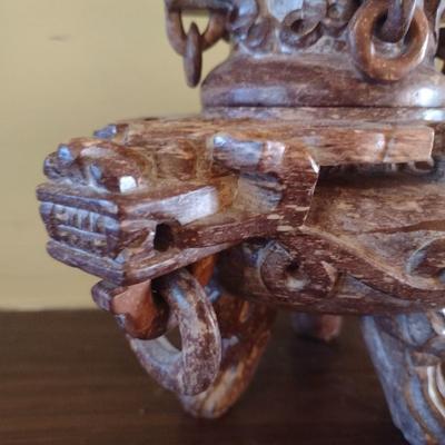 Carved Stone Foo Lion Incense Pot