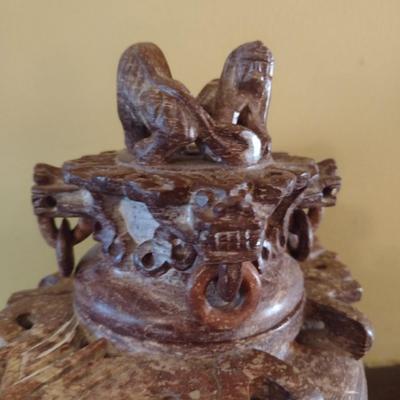 Carved Stone Foo Lion Incense Pot