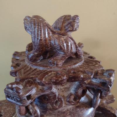 Carved Stone Foo Lion Incense Pot