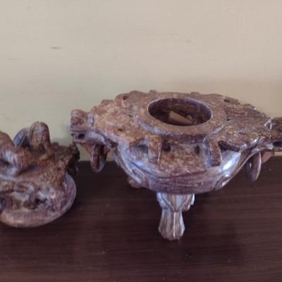 Carved Stone Foo Lion Incense Pot
