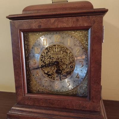 Vintage Burlwood Case West German Howard Miller 2 Jewel Mantel Clock