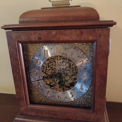 Vintage Burlwood Case West German Howard Miller 2 Jewel Mantel Clock