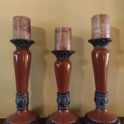Set of Three Fitz and Floyd Ceramic Candlestick Holders