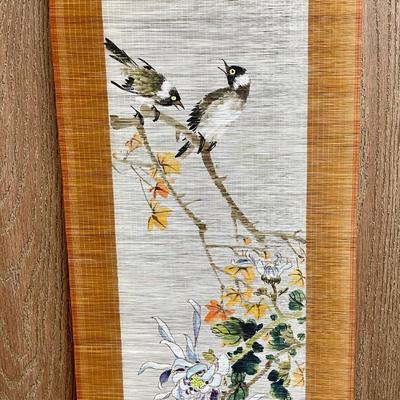 Vintage Japanese Kakejiku Scroll Painting flowers birds