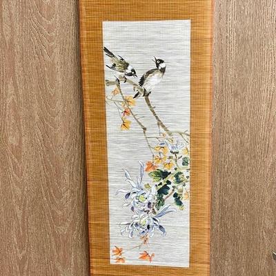 Vintage Japanese Kakejiku Scroll Painting flowers birds