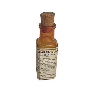 6 Antique Amber Medicine Bottles w/ Corks & Medicine Still Inside