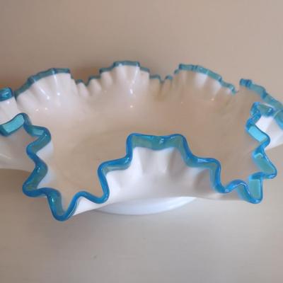Aqua Crest Milk Glass Dish Possible Fenton No Maker's Mark