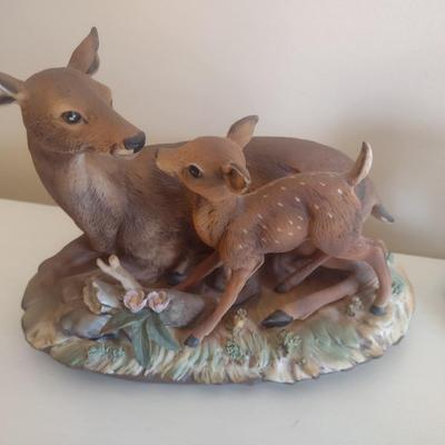 Pair of Ceramic Wildlife Statuettes 'Puma' Andrea by Sedak and 'Doe and Fawn' Masterpiece by Homco'