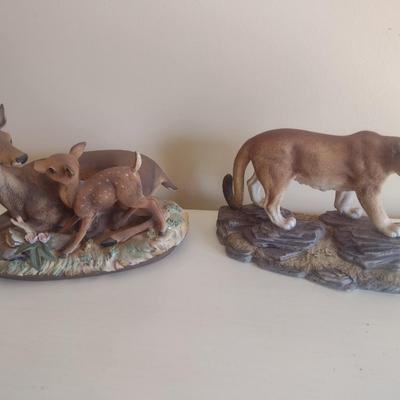 Pair of Ceramic Wildlife Statuettes 'Puma' Andrea by Sedak and 'Doe and Fawn' Masterpiece by Homco'