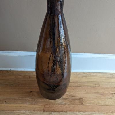 Large Pottery Ceramic Centerpiece Vase with Artificial Floral Accents