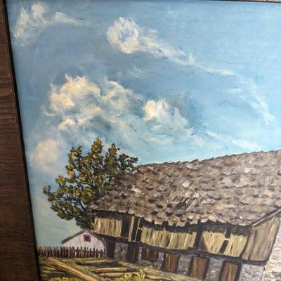 Framed Old Stone Barn Painting 25