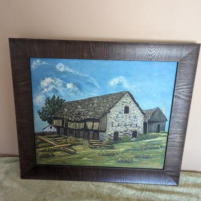 Framed Old Stone Barn Painting 25