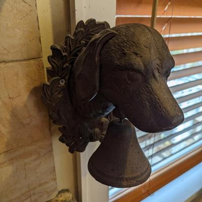 Figural Dog Head Bell Wall Decor Cast Iron