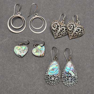 Abalone, Sterling Silver Earrings (4 Pairs) 16.5grams