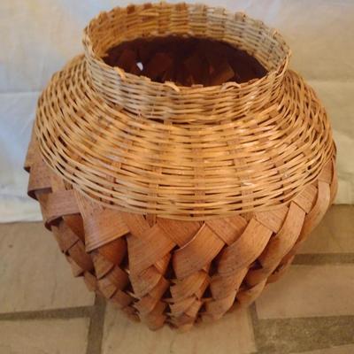 Woven Bamboo and Rattan Floor Vase Basket Natural Finish