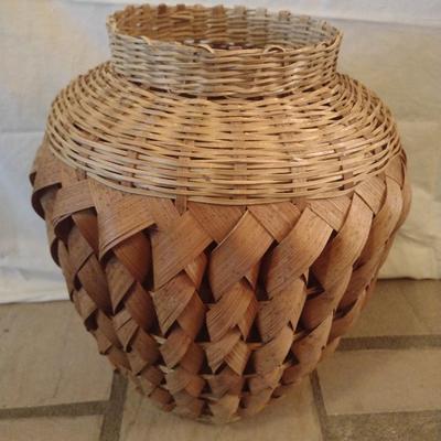 Woven Bamboo and Rattan Floor Vase Basket Natural Finish