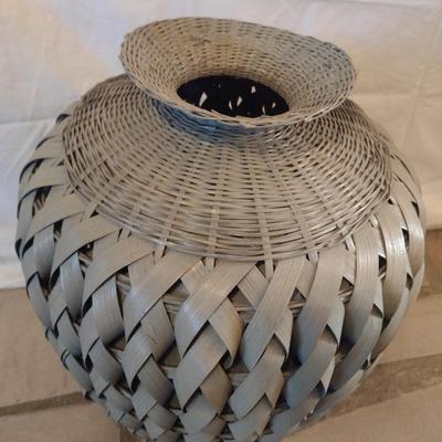 Woven Bamboo and Rattan Floor Vase Basket Gray Finish