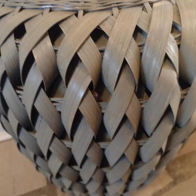 Woven Bamboo and Rattan Floor Vase Basket Gray Finish