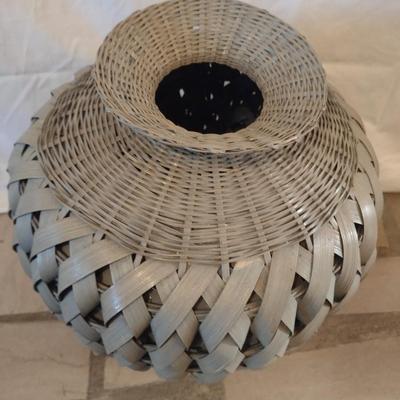 Woven Bamboo and Rattan Floor Vase Basket Gray Finish