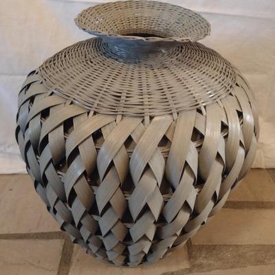 Woven Bamboo and Rattan Floor Vase Basket Gray Finish