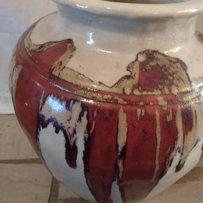 Large Pottery Floor Vase with Drip Finish Accent