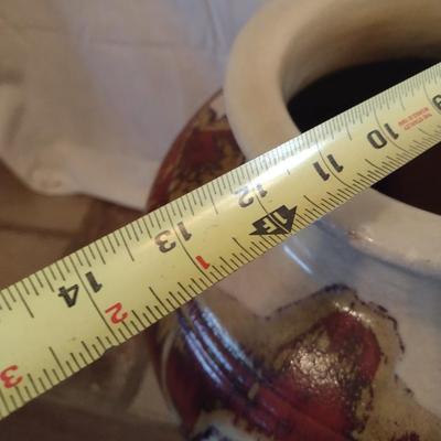 Large Pottery Floor Vase with Drip Finish Accent