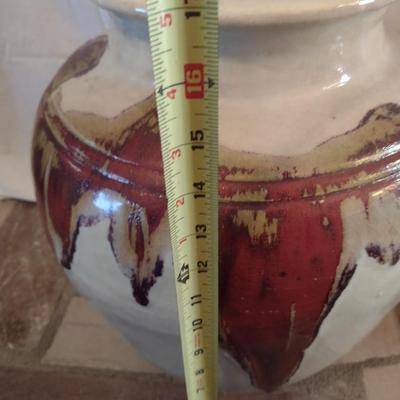 Large Pottery Floor Vase with Drip Finish Accent