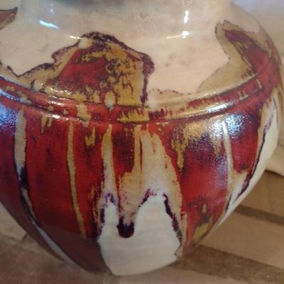 Large Pottery Floor Vase with Drip Finish Accent