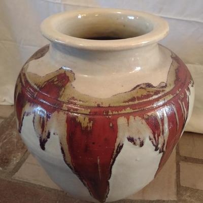 Large Pottery Floor Vase with Drip Finish Accent