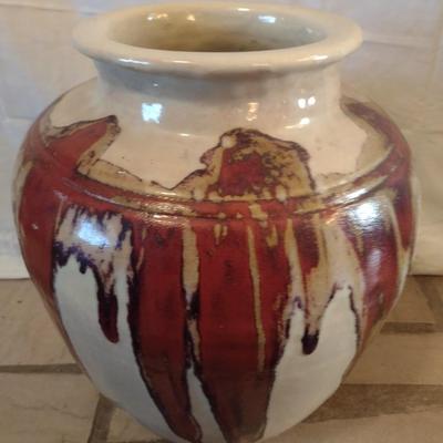 Large Pottery Floor Vase with Drip Finish Accent