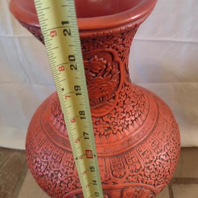 Large Pottery Cinnabar Chinoiserie Design Floor Vase