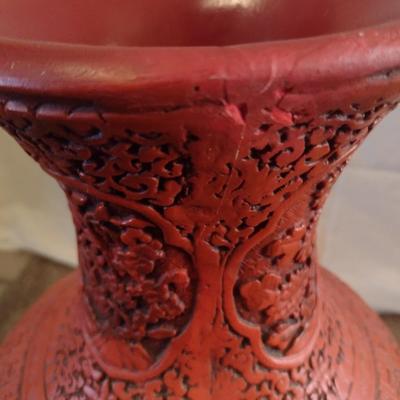 Large Pottery Cinnabar Chinoiserie Design Floor Vase