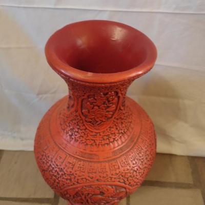Large Pottery Cinnabar Chinoiserie Design Floor Vase