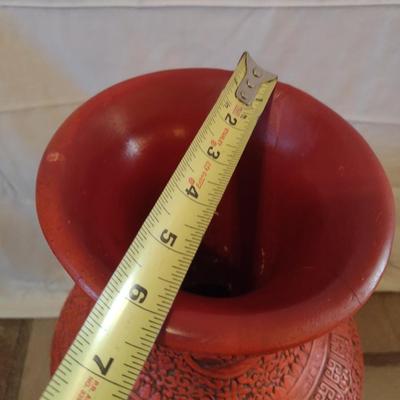 Large Pottery Cinnabar Chinoiserie Design Floor Vase
