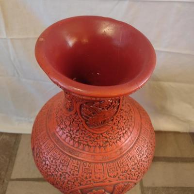 Large Pottery Cinnabar Chinoiserie Design Floor Vase