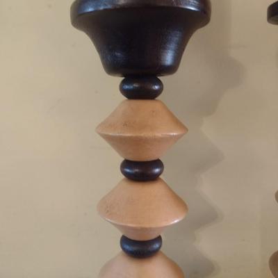 Pair of Wood Turned Candlestick Holders