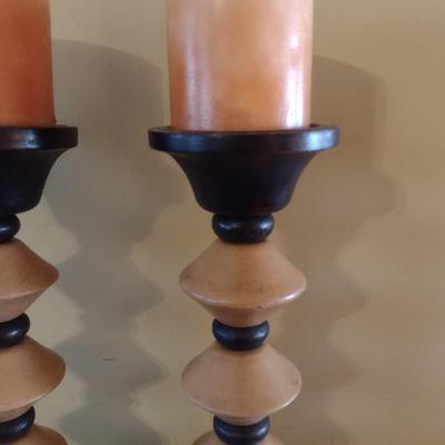 Pair of Wood Turned Candlestick Holders