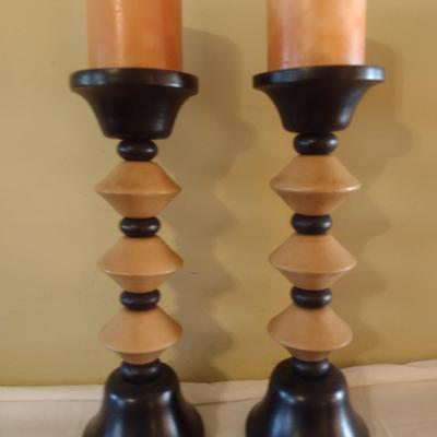 Pair of Wood Turned Candlestick Holders