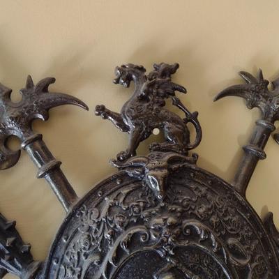 Vintage Cast Metal Aluminum Medieval Shield and Protection Wall Decor