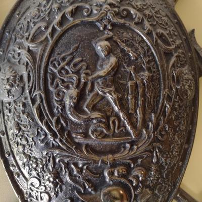 Vintage Cast Metal Aluminum Medieval Shield and Protection Wall Decor