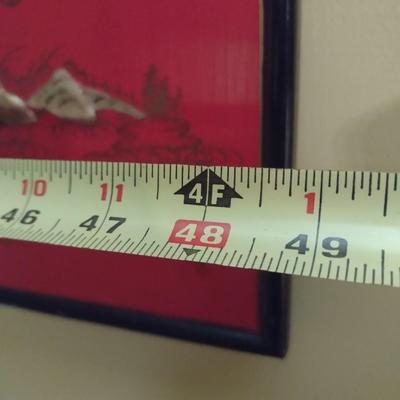 Vintage Red and Black Lacquer Six Panel Wall Decor with Mother of Pearl Inlay