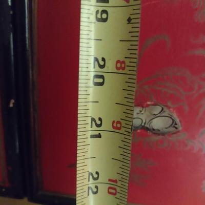 Vintage Red and Black Lacquer Six Panel Wall Decor with Mother of Pearl Inlay