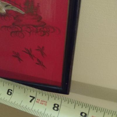 Vintage Red and Black Lacquer Six Panel Wall Decor with Mother of Pearl Inlay