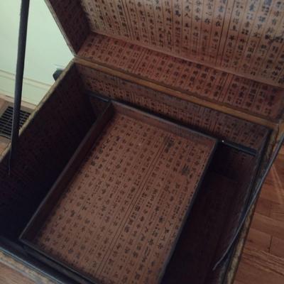 Vintage Chinoiserie Red Finish Painted Chest or Trunk