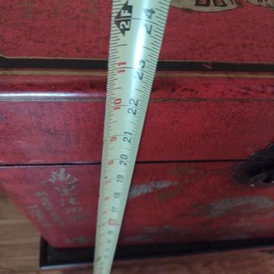 Vintage Chinoiserie Red Finish Painted Chest or Trunk